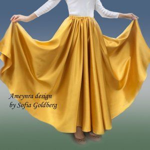 Yellow-Gold Satin Skirt Full-Circle 360. Ameynra. New